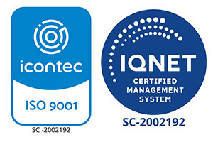 Calidad Limpieza en Ecuador, certificados ICONTEC + IQNET calidad Two ISO 9001 certification seals: Icontec logo on the left and IQNET Certified Management System on the right.